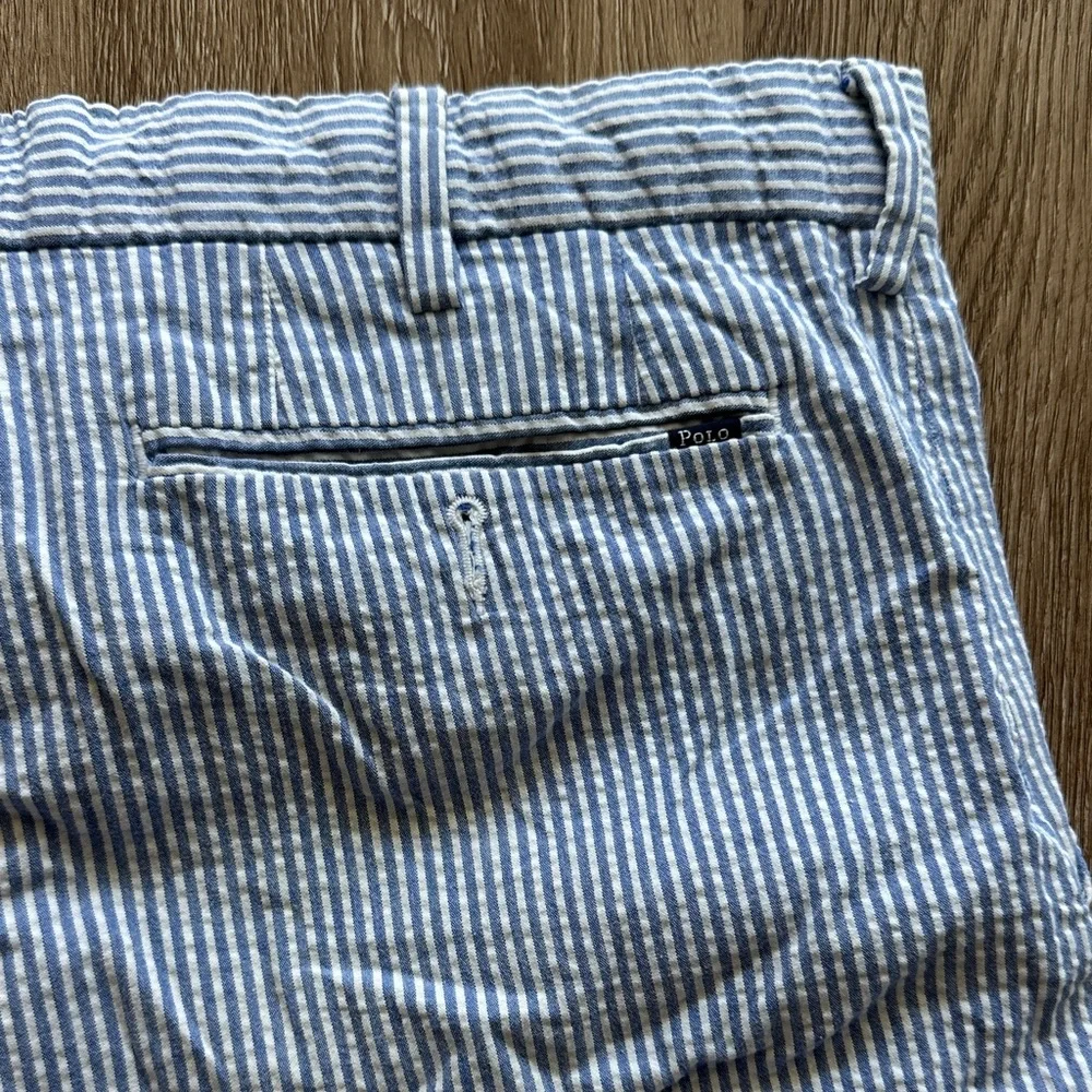 Polo by Ralph Lauren Men's Seersucker Shorts Blue White Striped 32 Classic Fit‎